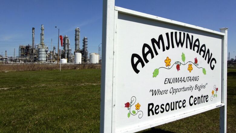 A sign for the Aamjiwnaang First Nation Resource Centre is seen in a file photo from April 21, 2007.