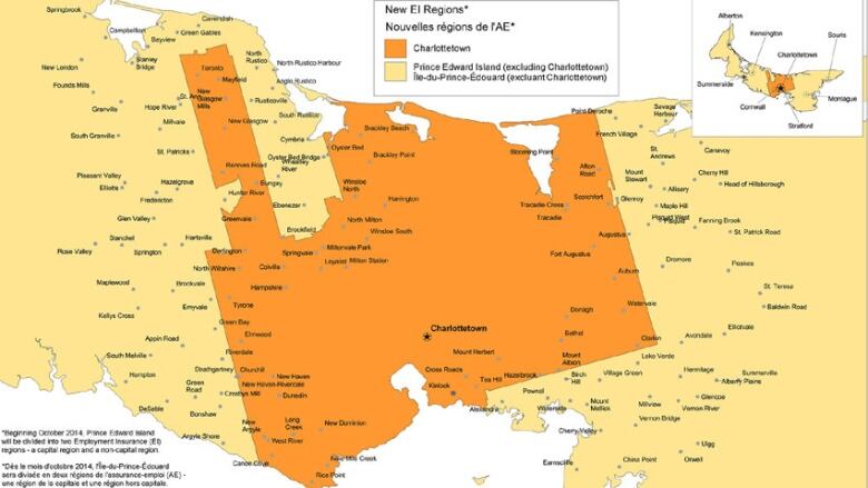 map showing P.E.I. employment insurance zones