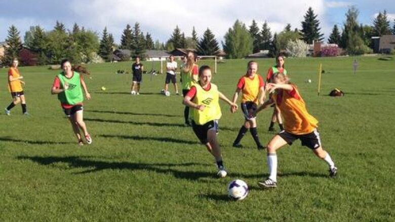 Young soccer players in action 