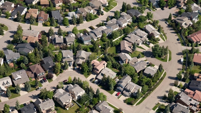 An aerial view of housing in Calgary.