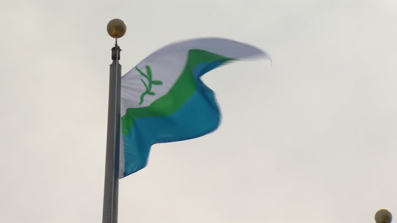 White, blue, and green Labrador flag flying.