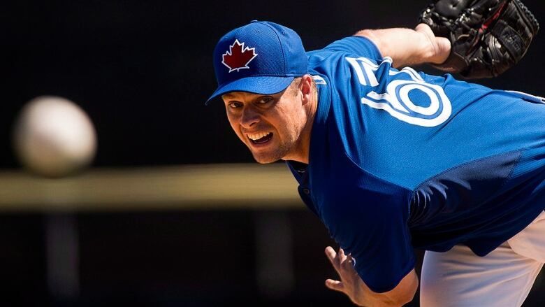 Andre Albers pitching for the Toronto Blue Jays.