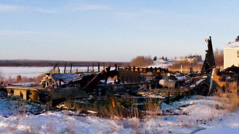 The charred remains of a house.