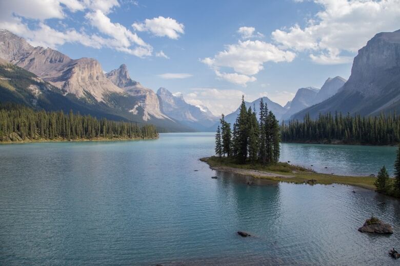 an island in a mountain lake