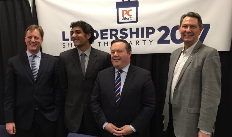 (Left to right) Byron Nelson, Stephen Khan, Jason Kenney and Richard Starke are running to be the next leader of the Progressive Conservative Party of Alberta. 