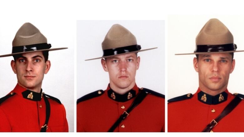 Three men in Mounties uniforms