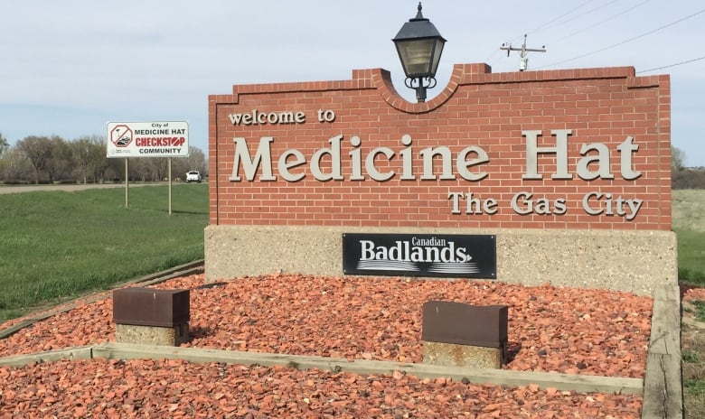 A sign that reads Medicine Hat is pictured.