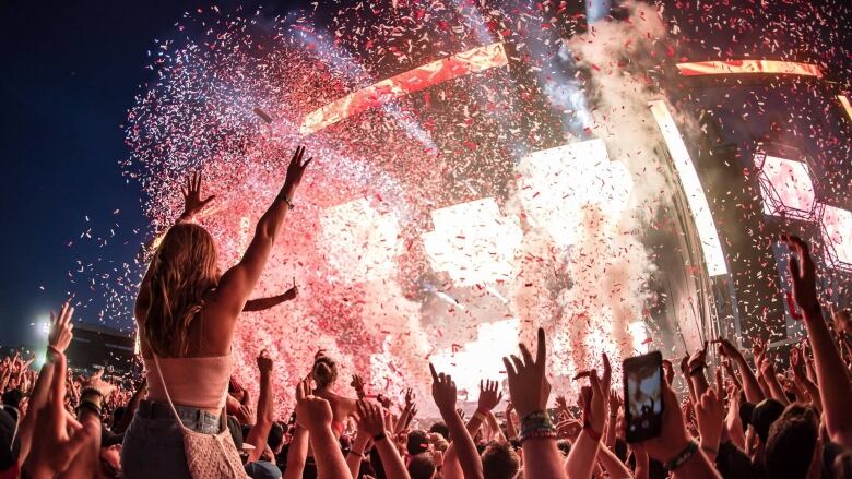 People put their hands in the air like they just don't care at a music festival.