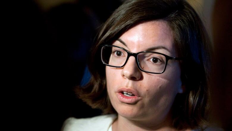 NDP MP Niki Ashton addresses the media at a national caucus strategy session on Tuesday, September 10, 2013 in Saskatoon. Ashton is refusing to categorically state whether she wants Tom Mulcair to stay on as party leader. 