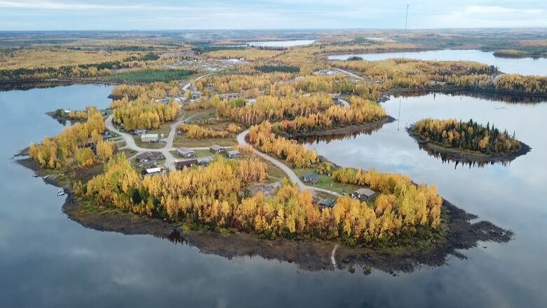 An aerial shot of a remote First Nation.