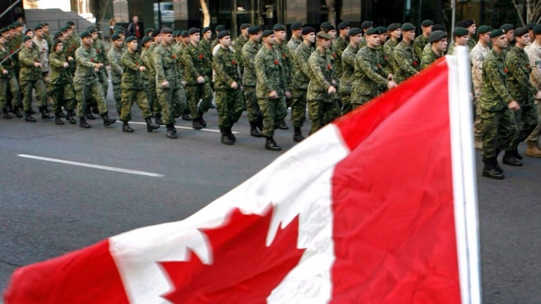 Members of Canada's military parade through downtown Calgary, Saturday, Nov. 1, 2008.