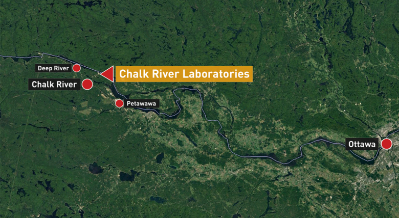 Map of Ottawa Valley where chalk river nuclear waste facility will be built