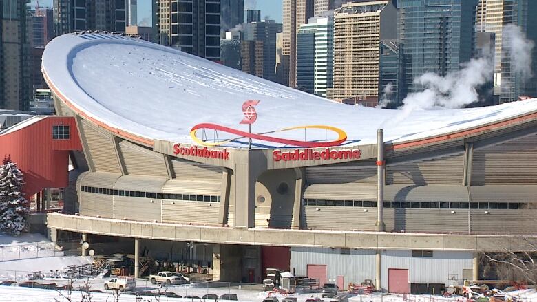 The Scotiabank Saddledome, with Calgary skyline in the background