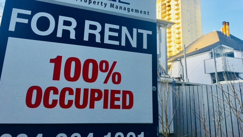 For Rent sign at 100 per cent occupied outside a property in Vancouver's West End.