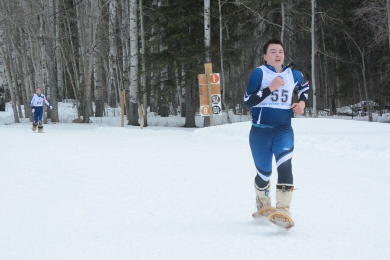 A snowshoe biathlete competes during a previous Arctic Winter Games.