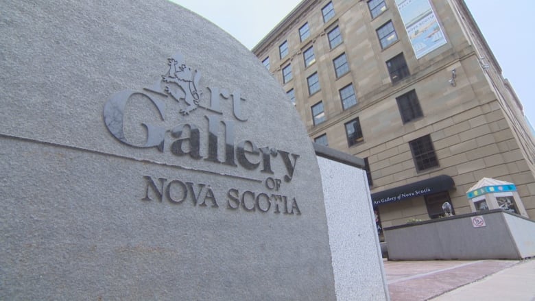 A sign is seen outside the Art Gallery of Nova Scotia building in downtown Halifax.