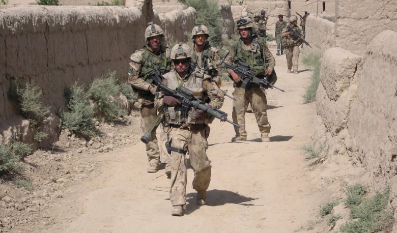 Soldiers patrol in southern Afghanistan.