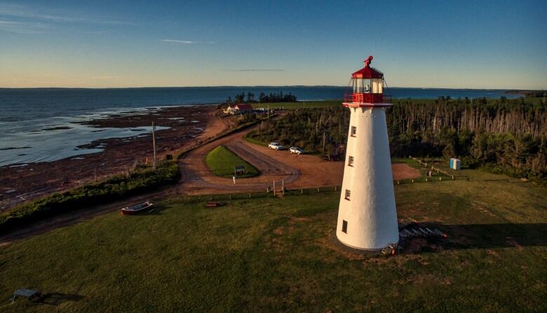 an aerial view of Point Prim lighthouse 