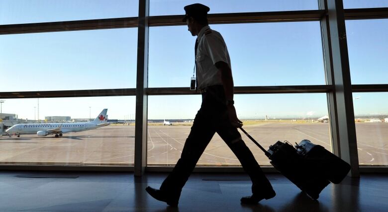 The silhouette of an Air Canada pilot walking through an airport is shown.