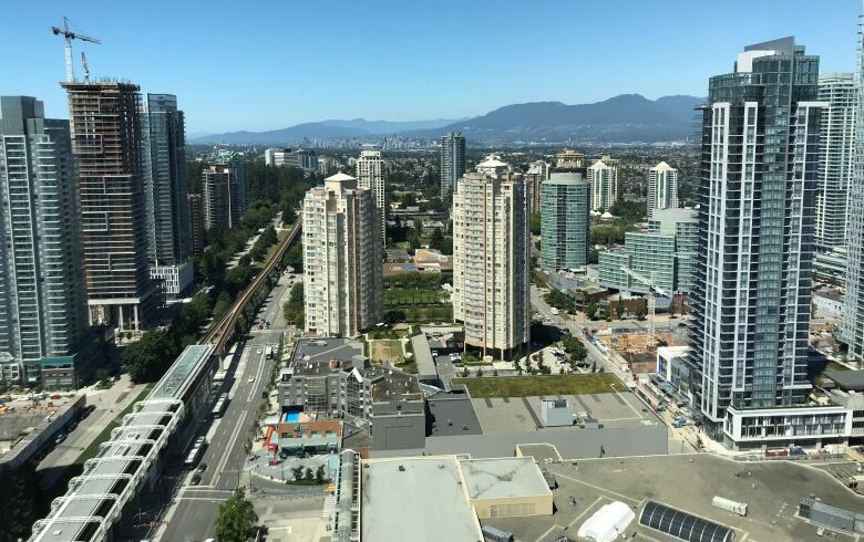 An aerial view of the Metrotown skyline in Burnaby, B.C., is pictured.