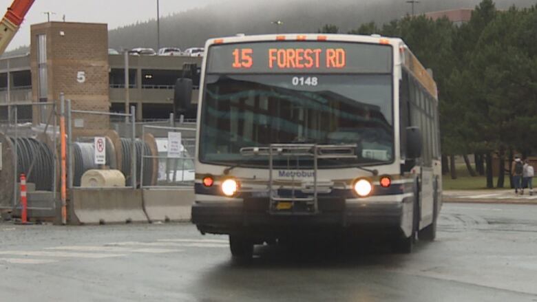 A Metrobus pulls into the bus stop at Memorial University.