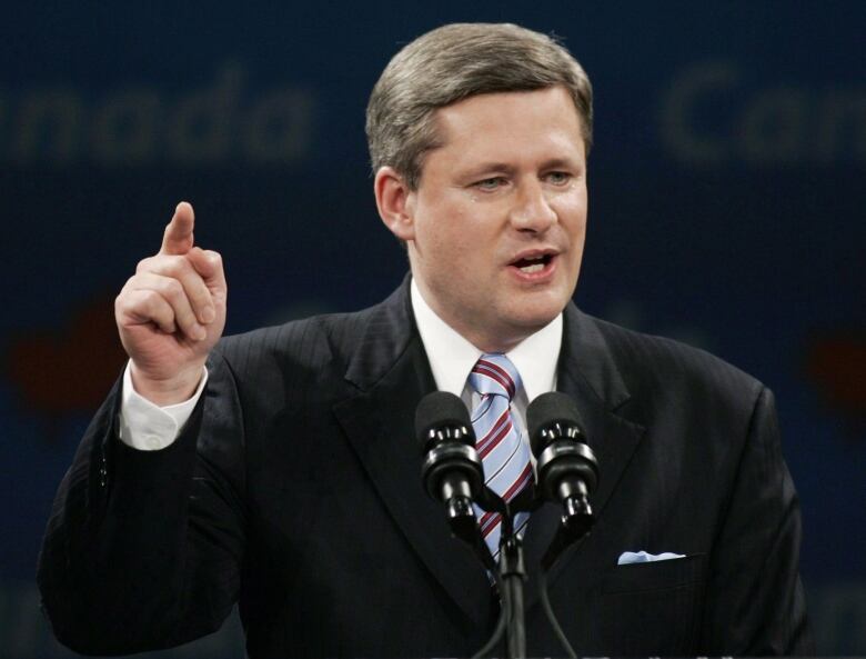 Conservative leader Stephen Harper speaks after winning the federal election, on Monday Jan. 23, 2006 in Calgary.