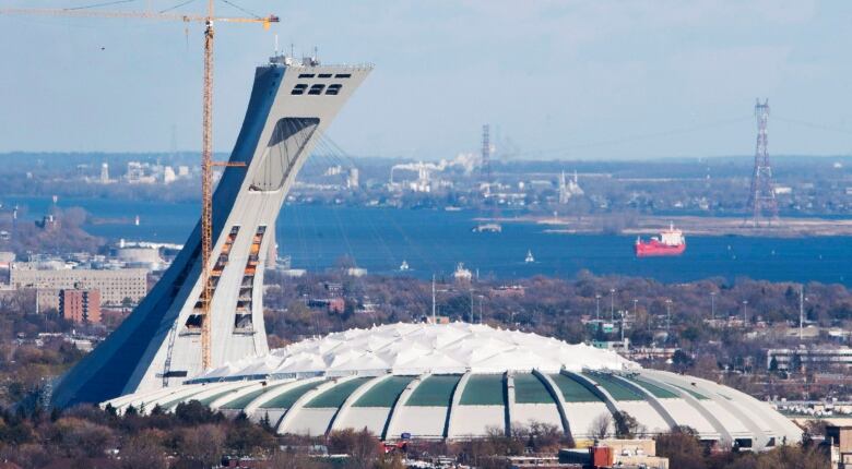 Montreal's Olympic Stadium with its iconic leaning mast.