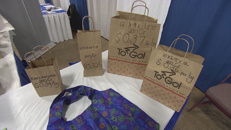 A variety of paper and reusable shopping bags. 