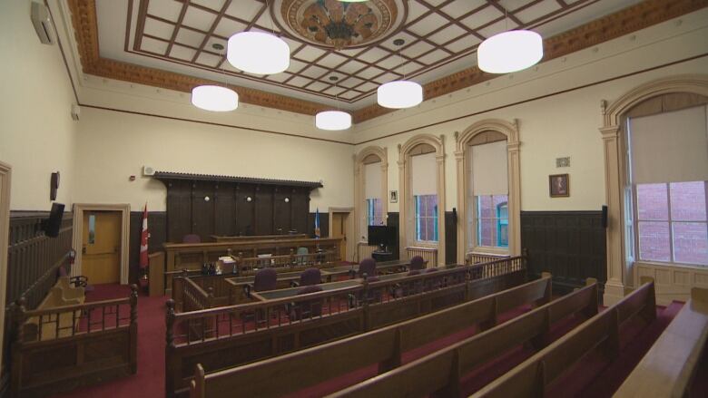 An empty courtroom.