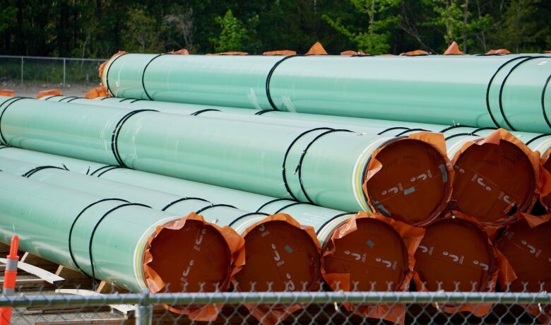 Pipelines are stored in a pile.