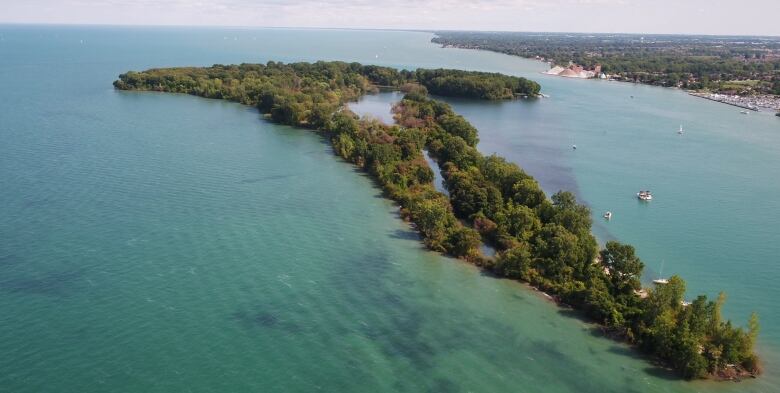 From the sky, you can see the green Peche Island