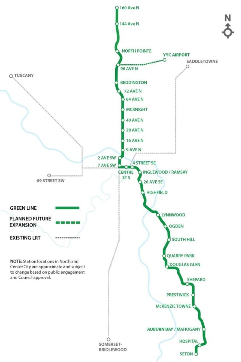 Map of Green Line LRT proposed route.