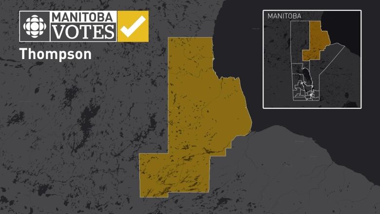 A map of Manitoba shows the Thompson riding in yellow.