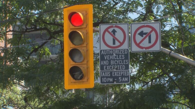 Traffic signs along King Street transit corridor inform drivers they can't turn left or go straight through lights. The only option is to turn right between Bathurst and Jarvis.  