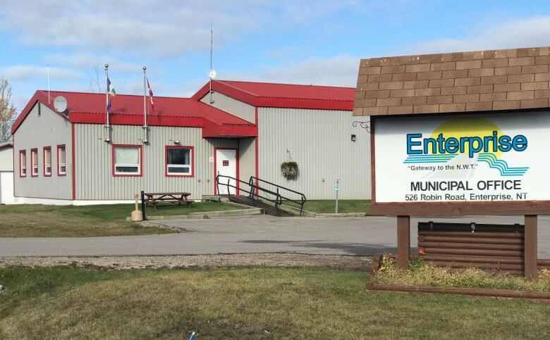 A building with a sign out front reading, 'Enterprise.'