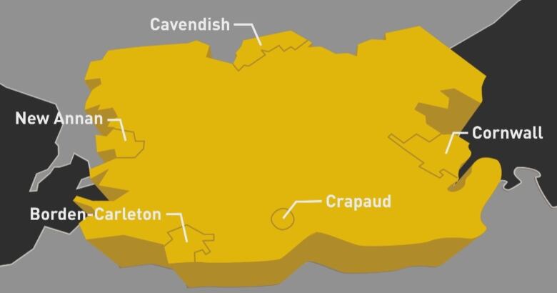 A map of the federal riding of Malpeque in the 2019 election. 