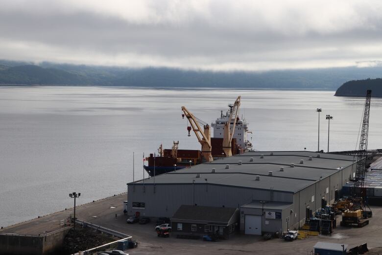 A port overlooks the water.