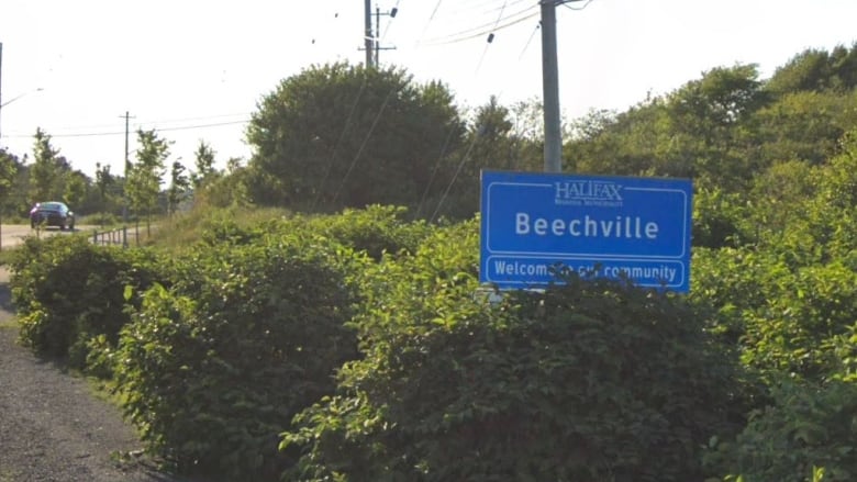 Municipal welcome sign for Beechville on the side of the road