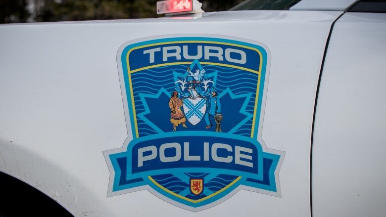 Image of the symbol of the Truro police on the side of a police car.