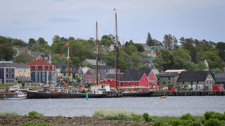 Colourful buildings sit along the waterfront.