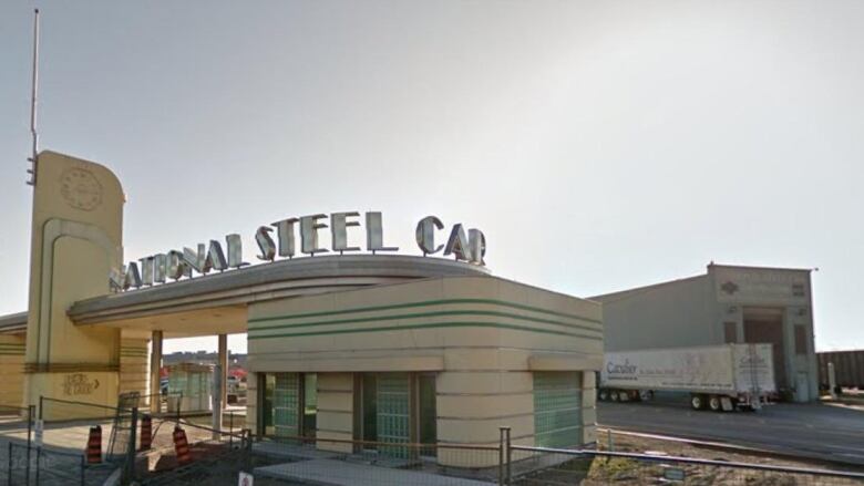 art deco lettering adorns the front entrance to National Steel Car