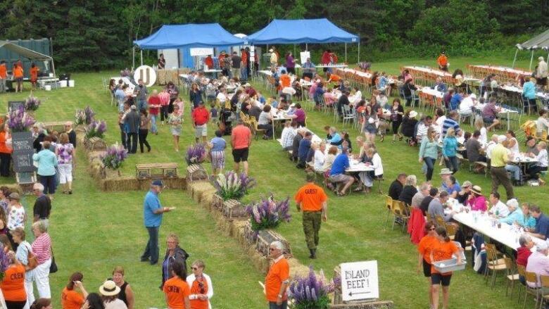 People gathered in a field.