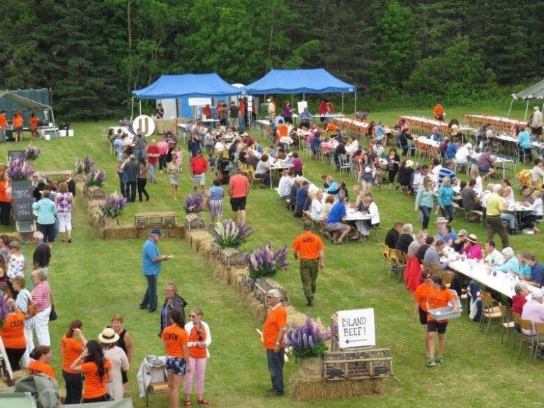 People gathered in a field.