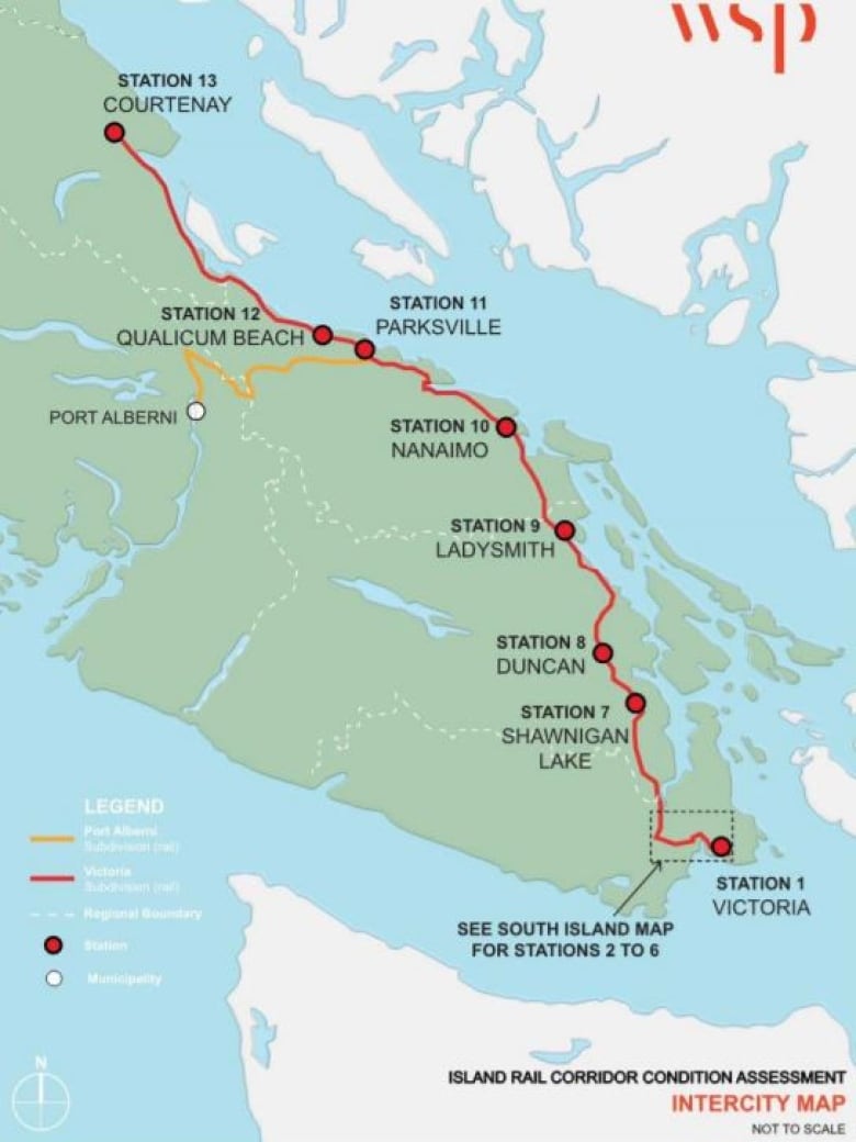 The E&N Line on Vancouver Island stretched from Victoria to Courtenay, and west from Parksville to Port Alberni. 