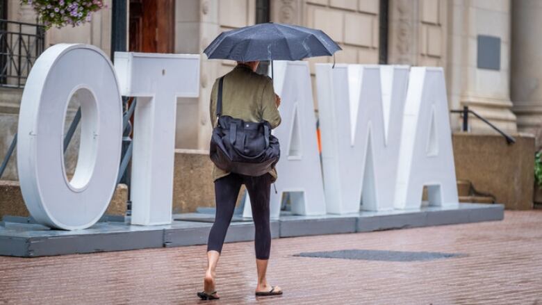 A woman with an umbrella.