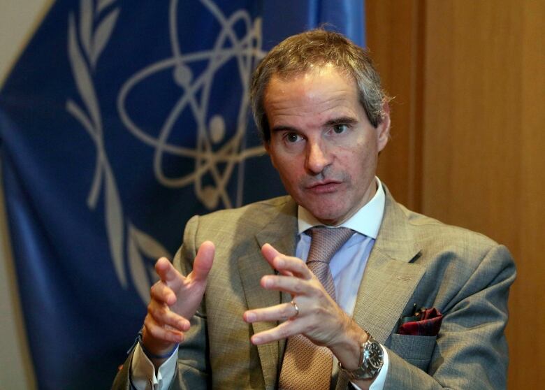 Director General of the International Atomic Energy Agency (IAEA) Rafael Mariano Grossi gestures during an interview with the Associated Press at the International Center in Vienna, Austria on Dec. 3, 2019.