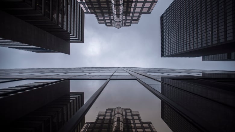 Buildings are shown from a worm's eye view.