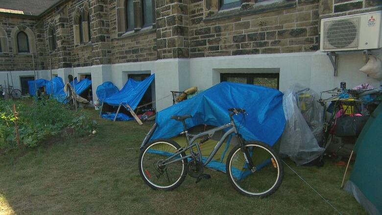 tents outside church