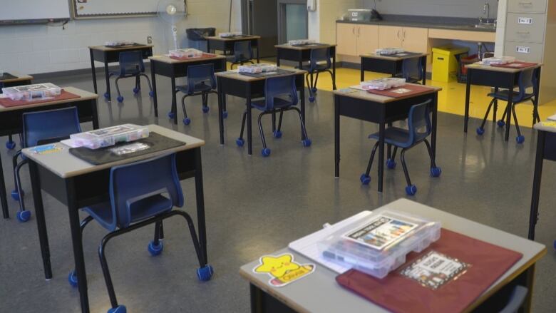 An empty classroom. 