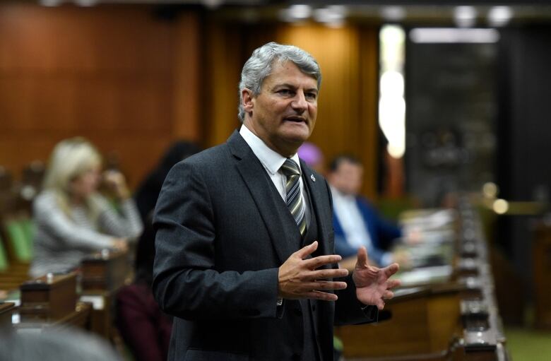 Conservative MP Gerard Deltell rises during Question Period in the House of Commons on Parliament Hill in Ottawa on Friday, Sept. 25, 2020. 